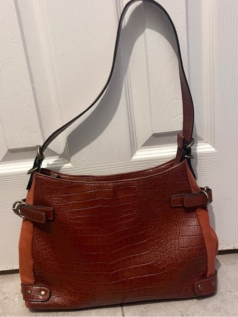 Y2K Mondoni New York Purse bag crocodile brown satchel women retro casual